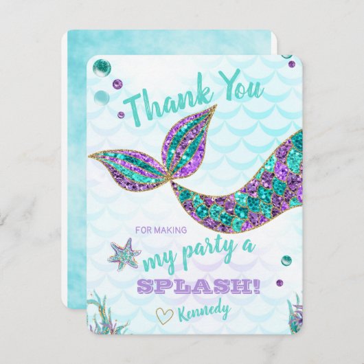 グリッターの人魚、海の下のサンキューカード、 サンキューカード (正面/裏面)