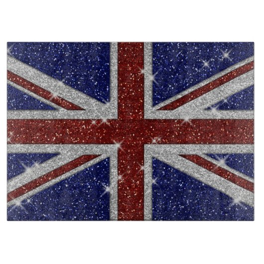 グリッターの光沢がある輝きの英国国旗の旗 カッティングボード (正面)