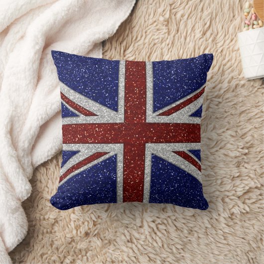 グリッターの光沢がある輝きの英国国旗の旗 クッション (ブランケット)