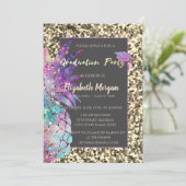 グリッターの卒業キャップ、パイナップル、セクイン 招待状 (スタンド正面)