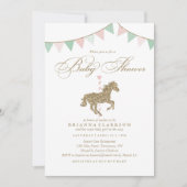 グリッターの回転木馬の馬|のベビーシャワーの招待状 招待状 (正面)