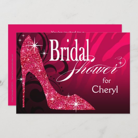 グリッターの小剣のシマウマのブライダルシャワーの暗い赤紫色 招待状 (正面/裏面)