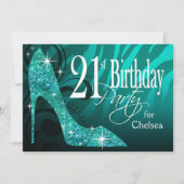 グリッターの小剣のシマウマの第21誕生日のティール(緑がかった色) 招待状 (正面)
