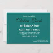 グリッターの小剣のシマウマの第21誕生日のティール(緑がかった色) 招待状 (裏面)