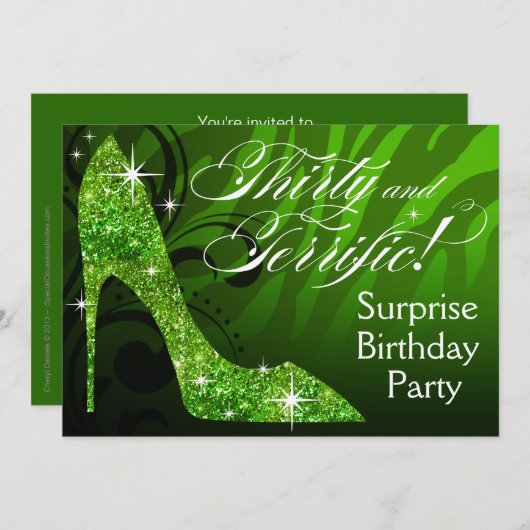 グリッターの小剣のシマウマ30及び大変な誕生日 招待状 (正面/裏面)