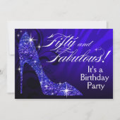 グリッターの小剣のシマウマ50及びすばらしい誕生日の青 招待状 (正面)