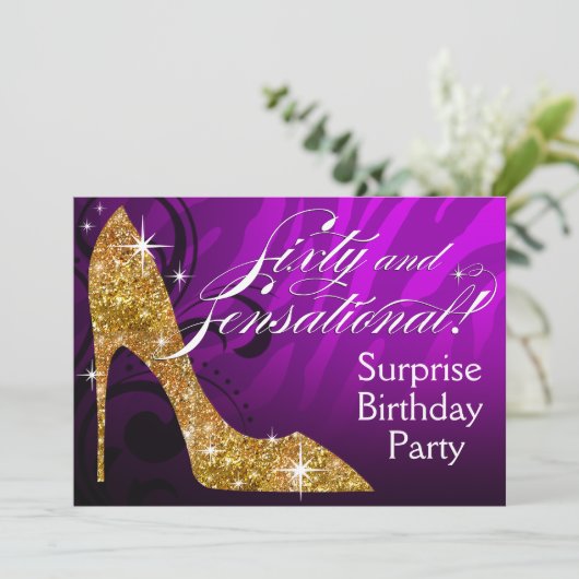 グリッターの小剣のシマウマ60及び扇情的な誕生日 招待状 (スタンド正面)