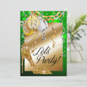 グリッターの小剣の気球の第30誕生日のエメラルド 招待状 (スタンド正面)