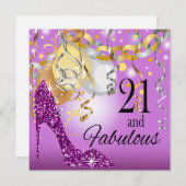 グリッターの小剣の第21誕生日|の薄紫の紫色 招待状 (正面/裏面)