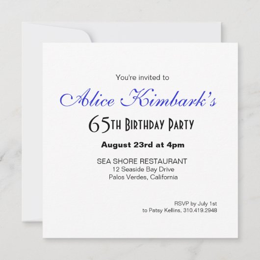 グリッターの小剣第65の誕生日|のロイヤルブルーの金ゴールド 招待状 (裏面)