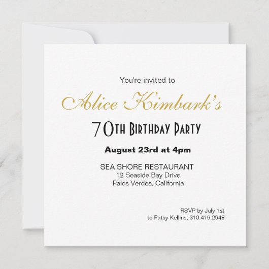 グリッターの小剣第70の誕生日|の金ゴールドの黒の銀 招待状 (裏面)