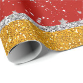グリッターの星-銀製の赤 ラッピングペーパー (ロールコーナー)