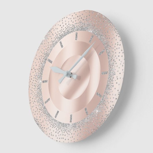 グリッターの灰色のバラの金ゴールドの金属の赤面の美しいのルクス ラージ壁時計 (傾斜)