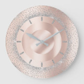 グリッターの灰色のバラの金ゴールドの金属の赤面の美しいのルクス ラージ壁時計 (正面)