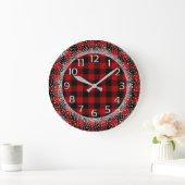 グリッターの灰色はバッファローの樵に赤い黒と番号を付けます ラージ壁時計 (ホーム)