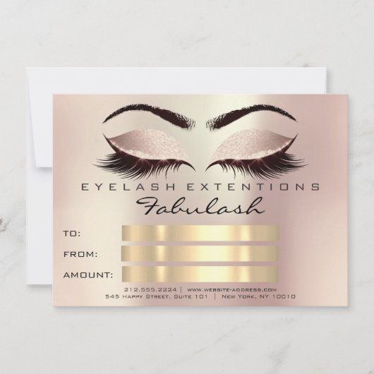 グリッターの点滅金ゴールドピンクのメイクアップ証明書赤面 招待状 (正面)