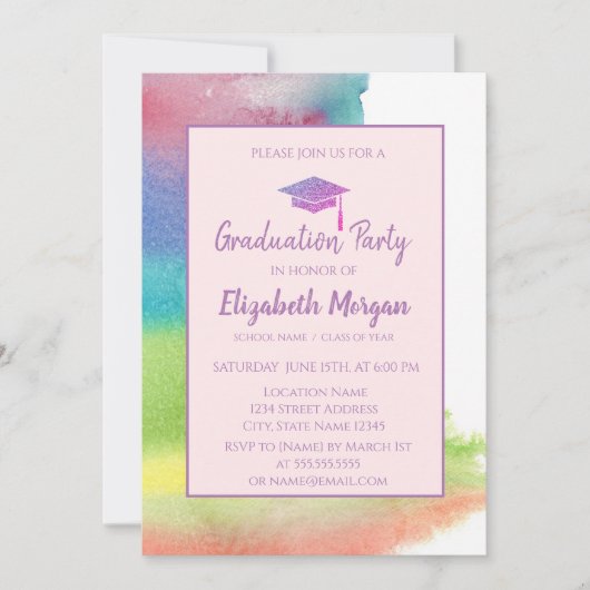 グリッターの目盛りキャップ、水彩スプラッシュ 招待状 (正面)