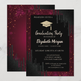 グリッターの目盛りキャップ、紙吹雪ブラックドリップレッド 招待状