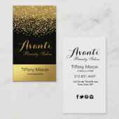 グリッターの紙吹雪の美容院|の黒い金ゴールドホイル 名刺 (正面/裏面)