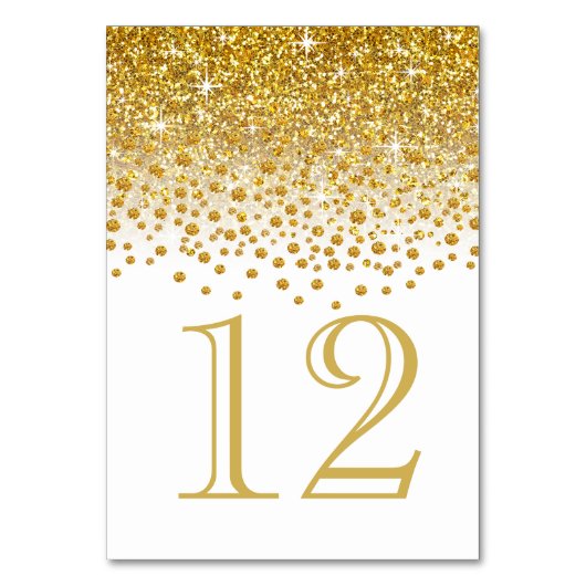 グリッターの紙吹雪はテーブルの第|金ゴールドの白に沢山与えます テーブルナンバー (正面)