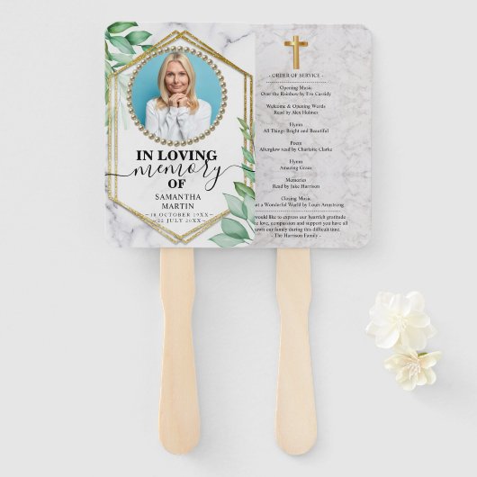 グリッターの緑の葬儀お祝いの生活 ハンドファン (正面&裏面)