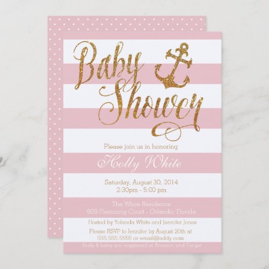 グリッターの航海のな女の子のベビーシャワーの招待状 招待状 (正面/裏面)