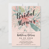 グリッターの花の水彩画の赤面のピンクのブライダルシャワー 招待状 (正面)