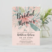 グリッターの花の水彩画の赤面のピンクのブライダルシャワー 招待状 (スタンド正面)