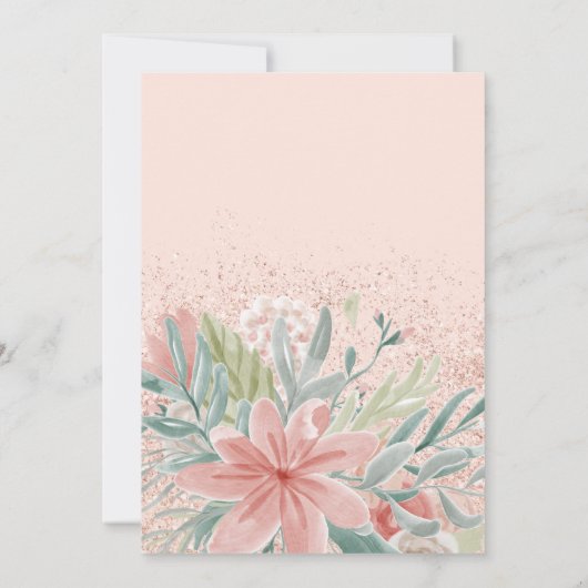 グリッターの花の水彩画の赤面のピンクのブライダルシャワー 招待状 (裏面)