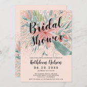 グリッターの花の水彩画の赤面のピンクのブライダルシャワー 招待状 (正面/裏面)