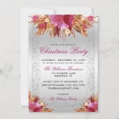 グリッターの花、グリッター枠クリスマスパーティー 招待状 (正面)