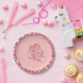 グリッターの蝶|藤色の明るいピンク ペーパープレート (パーティー)