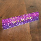 グリッターの輝きの紫色のピンクの質 デスクネームプレート (側面)