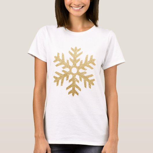 グリッターの金クリスマスの雪片は個人化なります Tシャツ (正面)
