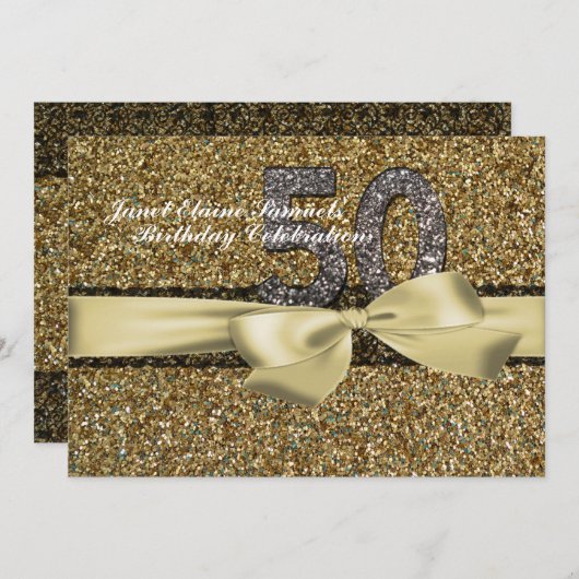 グリッターの金ゴールドのレースの女性の第50誕生日の招待状 招待状 (正面/裏面)