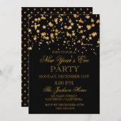 グリッターの金ゴールドの紙吹雪の星の大晦日のパーティー 招待状 (正面/裏面)