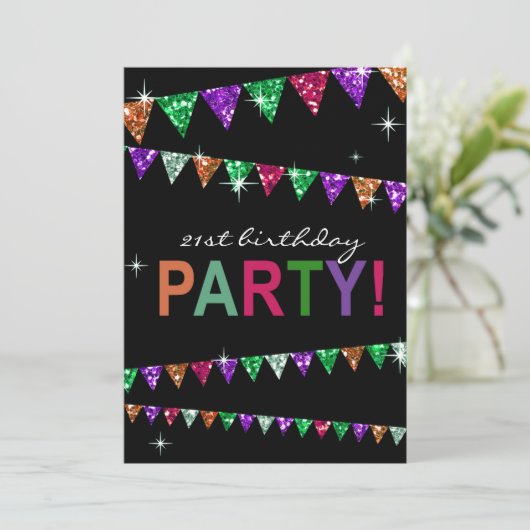 グリッターの長旗の旗の第21誕生祝い 招待状 (スタンド正面)