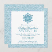 グリッターの雪片のティール(緑がかった色)の菓子16冬の不思議の国 招待状 (正面/裏面)