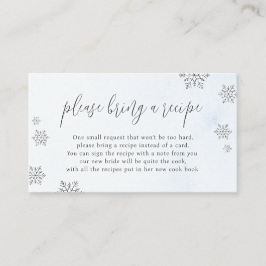 グリッターの雪片をもたらすレシピブライダルシャワー エンクロージャーカード (正面)