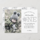 グリッターの雪片1番目の誕生日サンキューカード 招待状 (正面/裏面)