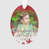 グリッターの雪誇りを持った片の祖父母の写真名 オーナメント (裏面)