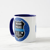 グリッターの青い警察のお母さんのレオサポートコーヒー・マグ マグカップ (正面左)