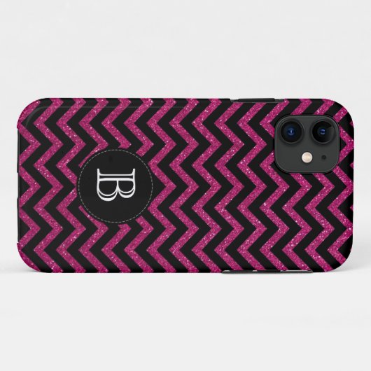 グリッターの黒いピンクのシェブロンのストライプなiPhone 5の箱 Case-Mate iPhoneケース (裏面(横))