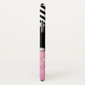 グリッターの黒のシェブロンのカスタムなピンクのモノグラム Case-Mate iPhoneケース (裏面/右)