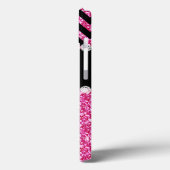 グリッターの黒のシェブロンのピンクのモノグラム Case-Mate iPhoneケース (裏面 / 左)