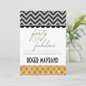 グリッターの黒、銀および金ゴールドの誕生日の招待 招待状 (スタンド正面)