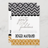 グリッターの黒、銀および金ゴールドの誕生日の招待 招待状 (正面/裏面)