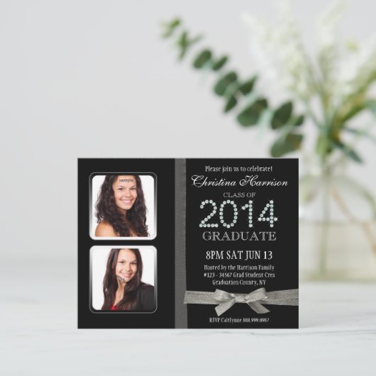 グリッターの2014年のダイヤモンドの魅力的な二重写真の卒業 招待状 (スタンド正面)