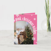 グリッターはっきりしたピンクのクリスマスウィーズ写真を折り畳み カード (正面)