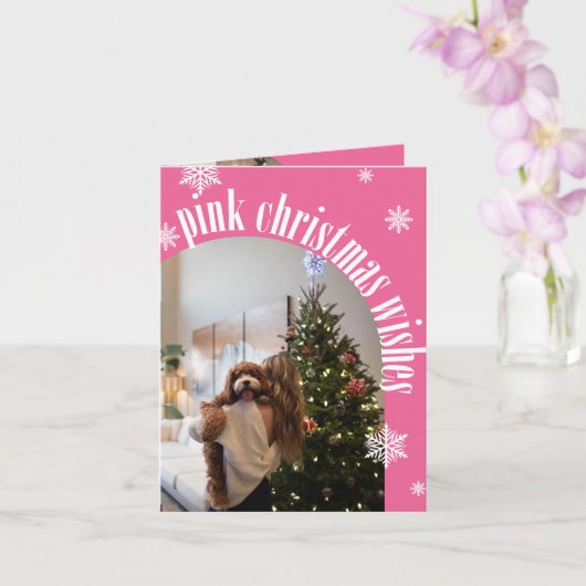 グリッターはっきりしたピンクのクリスマスウィーズ写真を折り畳み カード (蘭)